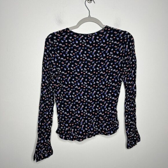 Rails Top Womens Small Beaux Mariposa Butterfly Print Ruffle Waist Blouse Boho - Picture 6 of 16